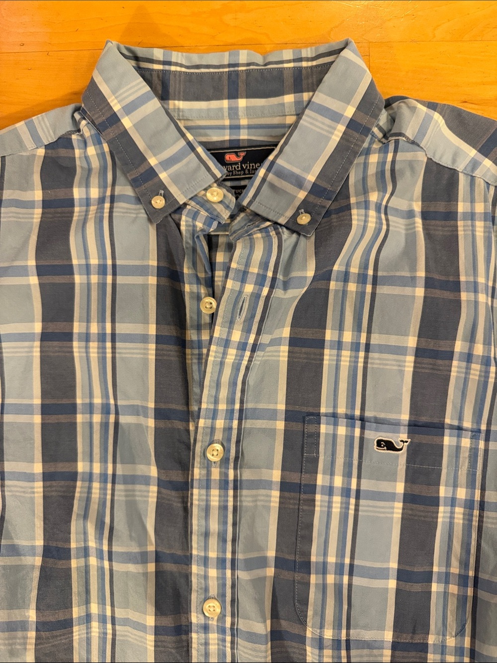 Vineyard Vines Light and Navy Blue Plaid Button-Down Shirt